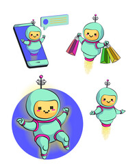 Metaphor chat bot icons set. Information engineering, artificial intelligence, chatbot applications. Customer service and NLP language processing. Vector illustrations of isolated visibility metaphor