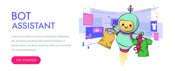 robot with shopping sale holiday shopping artificial intelligence technology concept. robot virtual assistant website or mobile apps