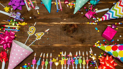 Top view of decoration birthday copy space. Happy birthday for ninety-four years. Beautiful...