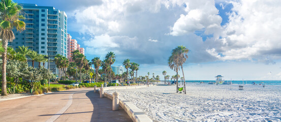 Clearwater beach with beautiful white sand in Florida USA - obrazy, fototapety, plakaty