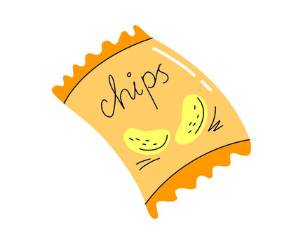 Potato chips. Cartoon simple flat hand drawn style