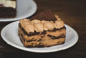Argentine chocotorta with a chocolate cookie on top