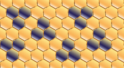 The original mosaic background is orange with blue elements, stylized honeycombs with golden lines texture.
