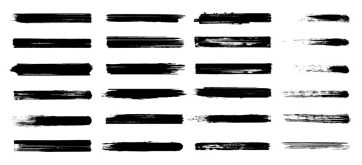 Large collection of texture brushes and modern grunge brush lines. High-quality manual tracking. Brush strokes of paint. Set of vector isolated elements.  Rough smears and stains. Vector illustration