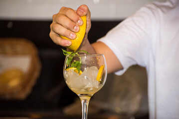 bartender preparing fruit cocktail in a bar