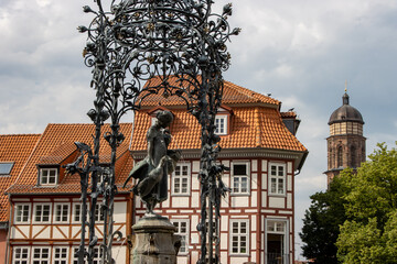 The Gänseliesel Fountain is a market and ornamental fountain on the market square in front of the Old Town Hall in downtown Göttingen in Lower Saxony. 