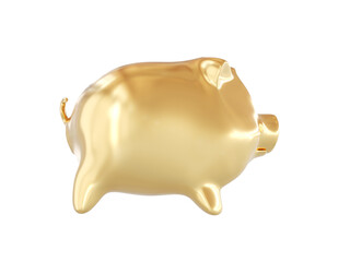 Piggy bank luxury golden with coin over it. Money finance concept. Isolated on white background. 