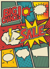 レトロ風アメコミ風コマ割り素材 Retro pop art comics book magazine, speech bubble, balloon, box message