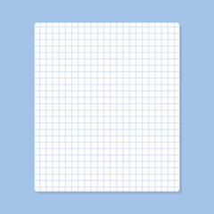 Blank squared sheet page of sketch diary note paper, vector background template.