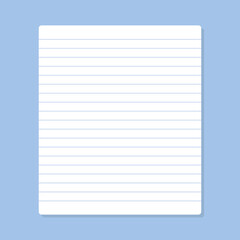 Blank lined sheet page of diary note paper or notebook, vector background template.