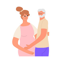 Mature couple expecting a baby. Elderly pregnant woman with a man. Vector illustration in flat style