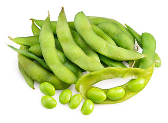 Green Edamame bean isolated on white background, Edamame on White Background With clipping path.