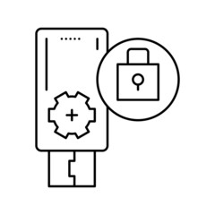 flash drive password line icon vector illustration