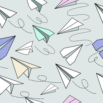 Seamless pattern of Paper airplanes,Origami paper plane  , vector illustration.