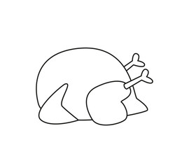 Roasted appetizing whole chicken or blackline turkey. Vector illustration of food in cartoon childish style. Isolated funny clipart of poultry meat on a white background. cute print.