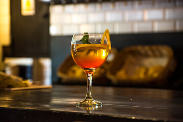 fruity cocktail on the bar of a bar