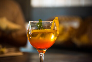 fruity cocktail on the bar of a bar