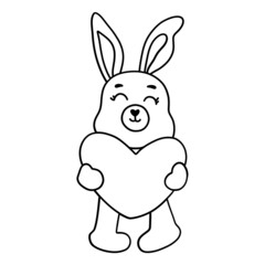 Bunny Rabbit in love with heart outline design-SVG illustration for web, wedsite, application, presentation, Graphics design, branding, etc.