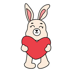 Bunny Rabbit in love with heart flat design-SVG illustration for web, wedsite, application, presentation, Graphics design, branding, etc.