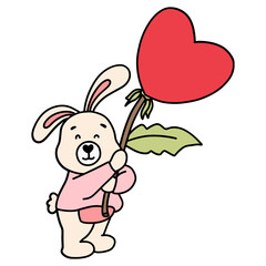 Bunny Rabbit in love with heart flat design-SVG illustration for web, wedsite, application, presentation, Graphics design, branding, etc.