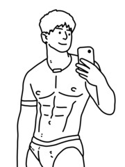 black and white of cute man for coloring