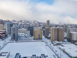 Cityscape of Sapporo in snow