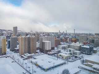 Cityscape of Sapporo in snow