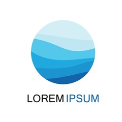 Isolated round shape logo. Blue color logotype. Flowing water image. Sea  ocean  river surface.