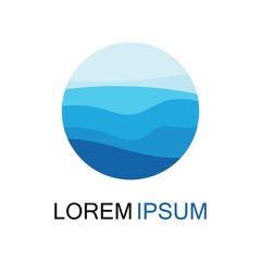 Isolated round shape logo. Blue color logotype. Flowing water image. Sea  ocean  river surface.