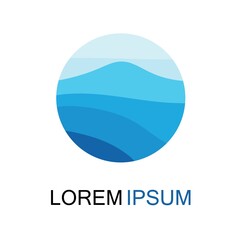 Isolated round shape logo. Blue color logotype. Flowing water image. Sea  ocean  river surface.