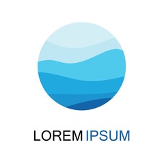Isolated round shape logo. Blue color logotype. Flowing water image. Sea  ocean  river surface.