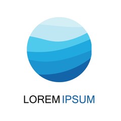 Isolated round shape logo. Blue color logotype. Flowing water image. Sea  ocean  river surface.