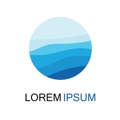 Isolated round shape logo. Blue color logotype. Flowing water image. Sea  ocean  river surface.