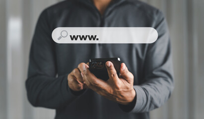 A man with Search Bar for ui, design and web site. Search Address and navigation bar icon. Collection of search form templates for websites.