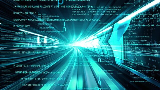 Software development, application programming code and tacit computer coding . Concept of smart digital transformation and technology disruption that changes global trends in new information era .