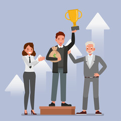 Business motivation concept. Business people character vector illustration design. Presentation in various action. People working in office planning, thinking and economic analysis.