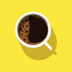 hot coffee in isolated cup on yellow background