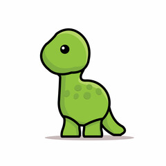 baby dinosaur is green with a long neck, looks cute and adorable
