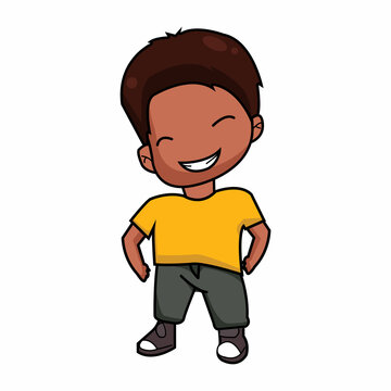 a little boy character wearing a yellow shirt is standing