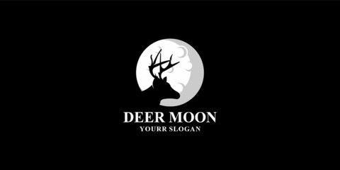 moon logo design inspiration with deer silhouette