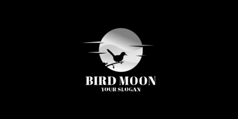 moon logo design inspiration with bird silhouette