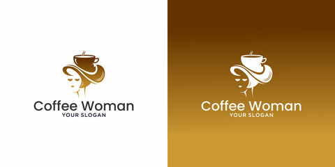 inspirational logo design of a woman with a hat in the shape of a coffee cup