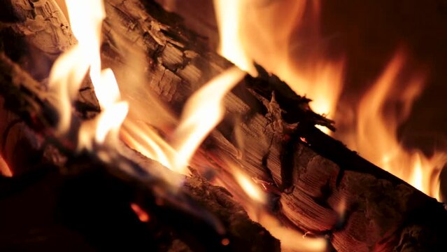 wood fire in fireplace