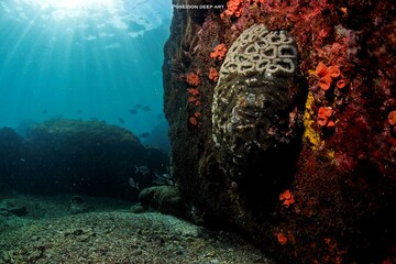 scuba diver and coral reef