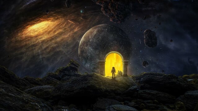 Astronaut in outer spece , fantasy style , 3d rendering