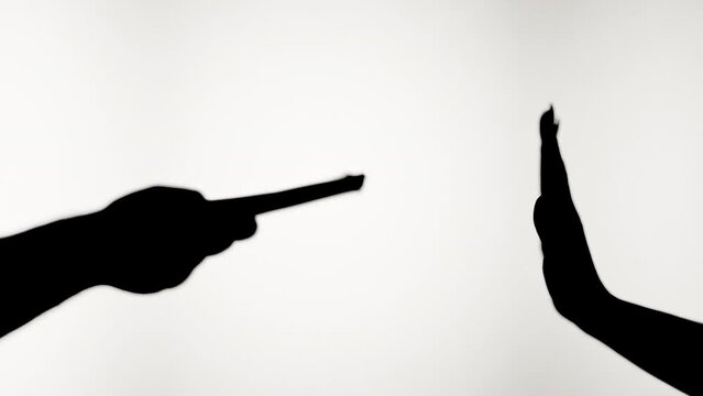 Shadow of giving money on white background. Silhouette of businessman refusing cash, rich people making deal. 