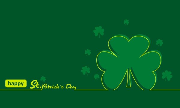 St. Patricks Day greeting card template. Shamrock thin line style silhouette with text