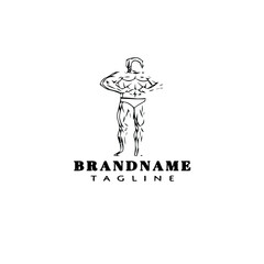 bodybuilding pose logo cartoon icon design black isolated vector illustration