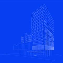 Fototapeta premium 3d wireframe of building. sketch design.Vector