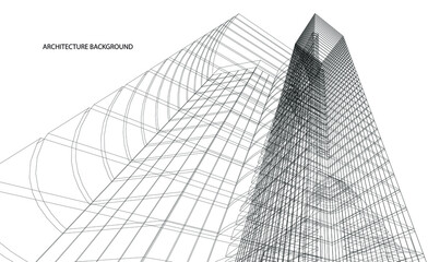 3d wireframe of building. sketch design.Vector